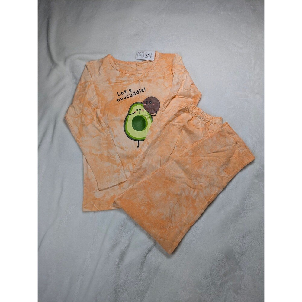 NWT Tebbis Kids Pajamas Size 12 | 2pc Set Let's Avocuddle Orange Tie Dye Cotton